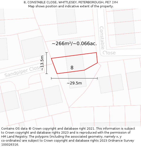 8, CONSTABLE CLOSE, WHITTLESEY, PETERBOROUGH, PE7 1YH: Plot and title map