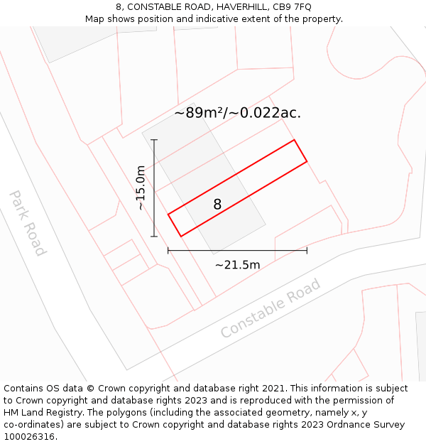 8, CONSTABLE ROAD, HAVERHILL, CB9 7FQ: Plot and title map