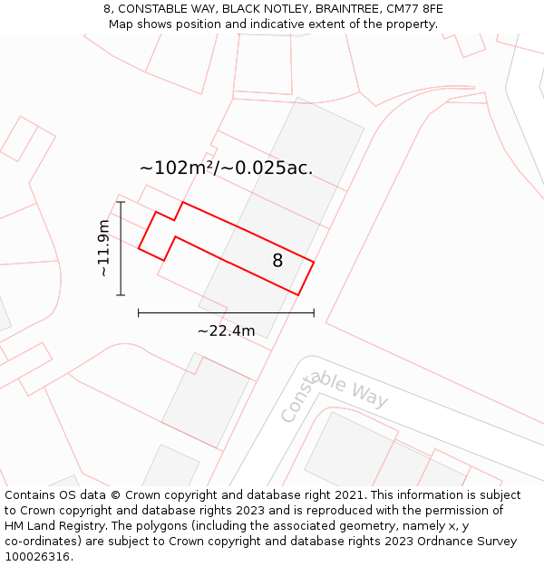 8, CONSTABLE WAY, BLACK NOTLEY, BRAINTREE, CM77 8FE: Plot and title map