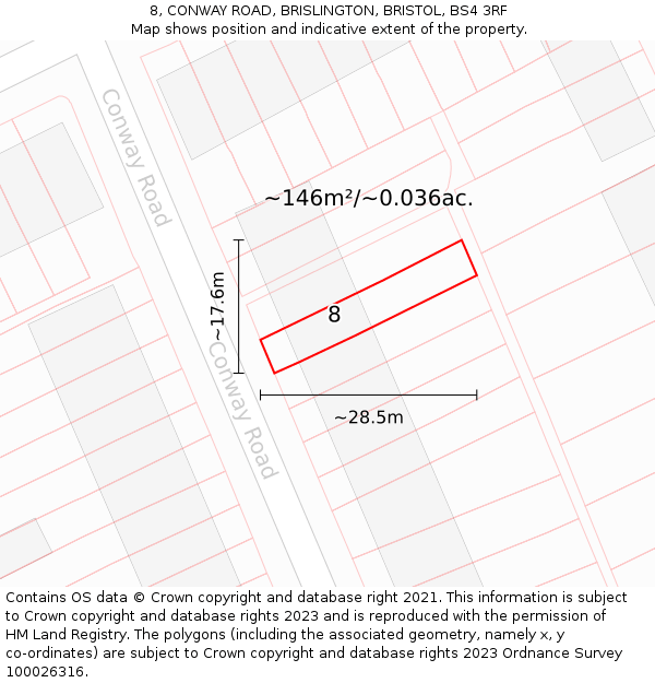 8, CONWAY ROAD, BRISLINGTON, BRISTOL, BS4 3RF: Plot and title map