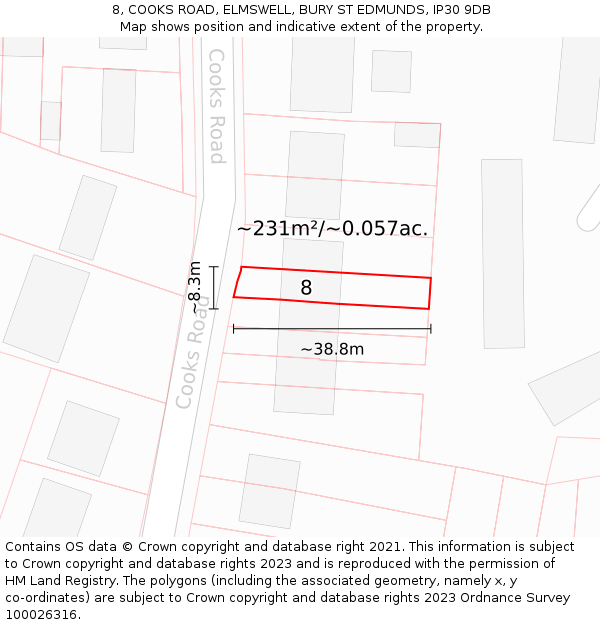 8, COOKS ROAD, ELMSWELL, BURY ST EDMUNDS, IP30 9DB: Plot and title map