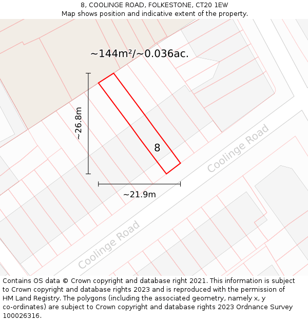 8, COOLINGE ROAD, FOLKESTONE, CT20 1EW: Plot and title map