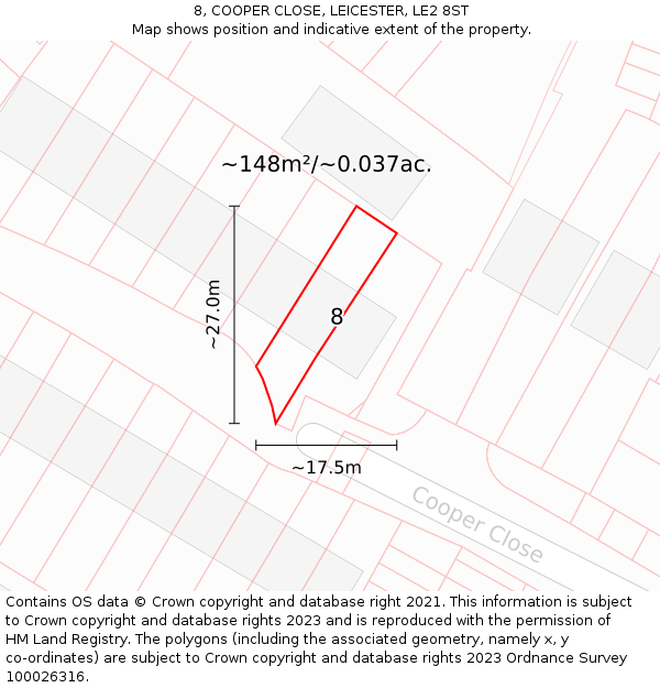 8, COOPER CLOSE, LEICESTER, LE2 8ST: Plot and title map