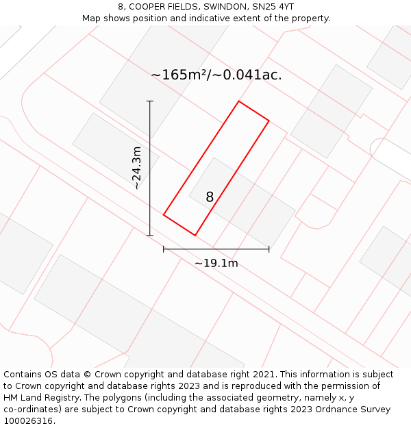 8, COOPER FIELDS, SWINDON, SN25 4YT: Plot and title map