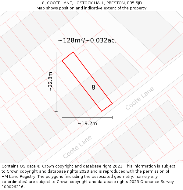 8, COOTE LANE, LOSTOCK HALL, PRESTON, PR5 5JB: Plot and title map