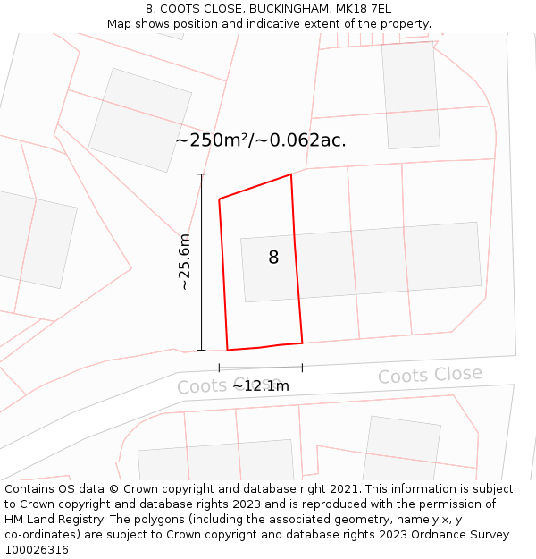8, COOTS CLOSE, BUCKINGHAM, MK18 7EL: Plot and title map