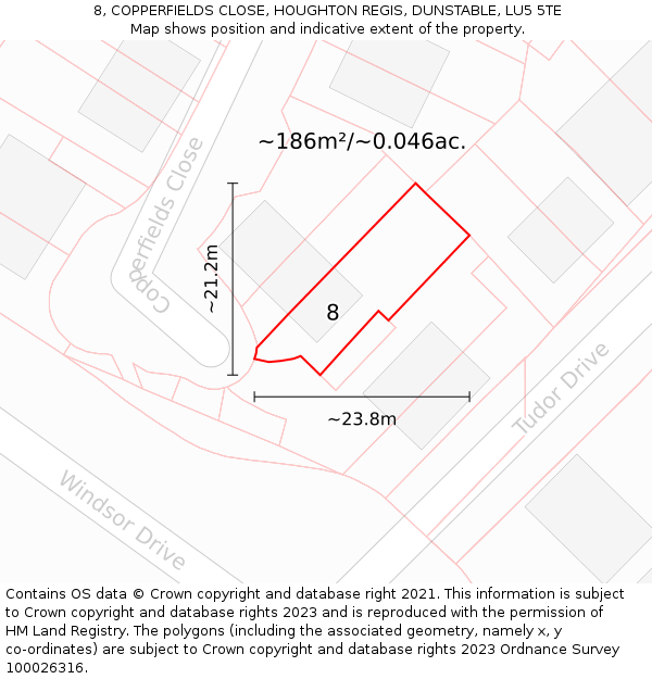 8, COPPERFIELDS CLOSE, HOUGHTON REGIS, DUNSTABLE, LU5 5TE: Plot and title map
