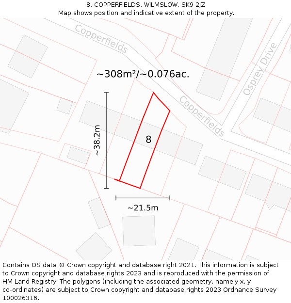 8, COPPERFIELDS, WILMSLOW, SK9 2JZ: Plot and title map