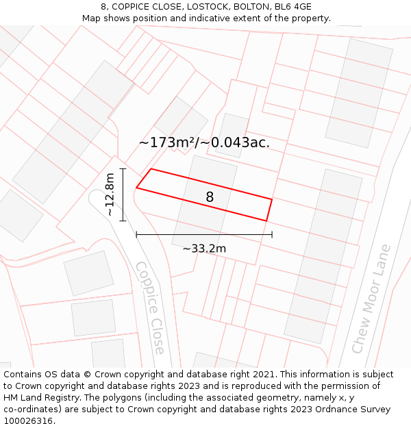8, COPPICE CLOSE, LOSTOCK, BOLTON, BL6 4GE: Plot and title map