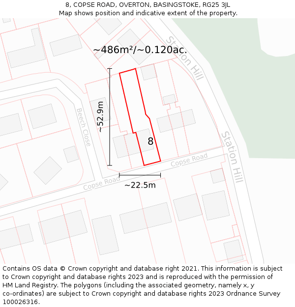 8, COPSE ROAD, OVERTON, BASINGSTOKE, RG25 3JL: Plot and title map