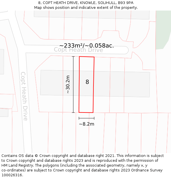 8, COPT HEATH DRIVE, KNOWLE, SOLIHULL, B93 9PA: Plot and title map