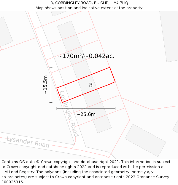 8, CORDINGLEY ROAD, RUISLIP, HA4 7HQ: Plot and title map