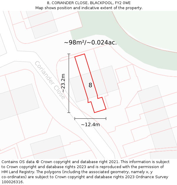 8, CORIANDER CLOSE, BLACKPOOL, FY2 0WE: Plot and title map