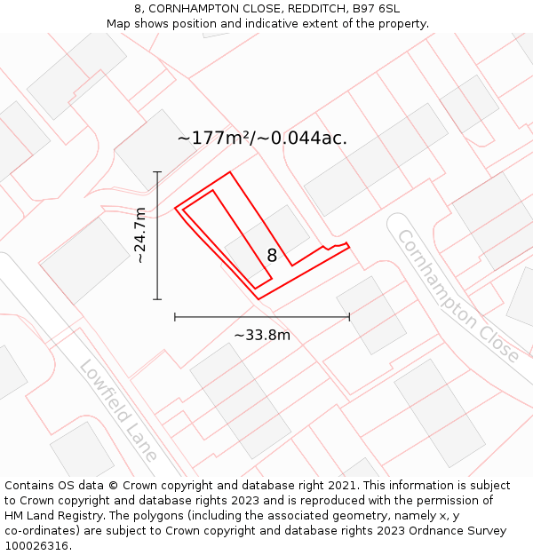8, CORNHAMPTON CLOSE, REDDITCH, B97 6SL: Plot and title map