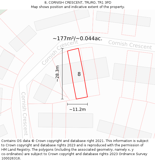 8, CORNISH CRESCENT, TRURO, TR1 3PD: Plot and title map