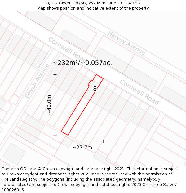 8, CORNWALL ROAD, WALMER, DEAL, CT14 7SD: Plot and title map
