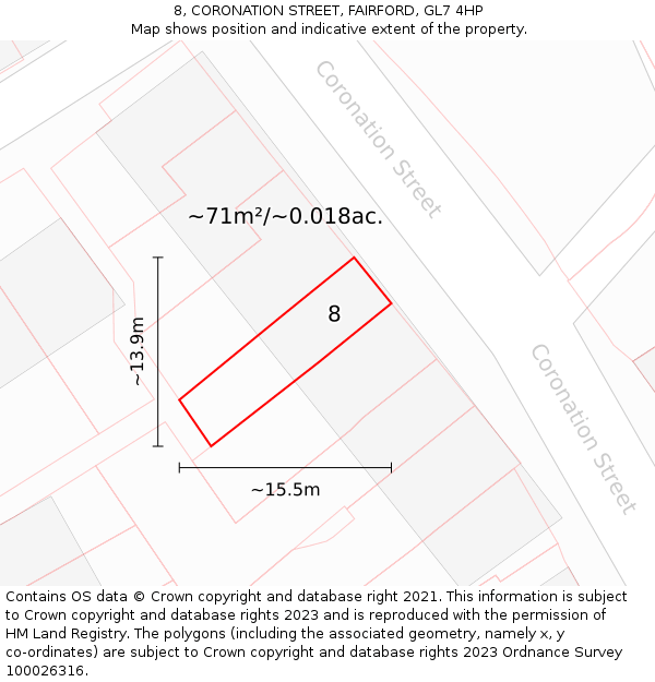 8, CORONATION STREET, FAIRFORD, GL7 4HP: Plot and title map
