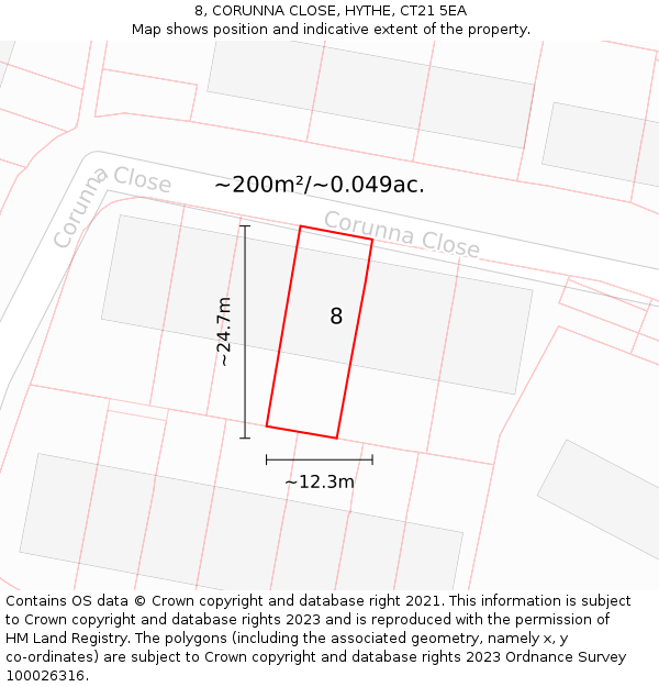 8, CORUNNA CLOSE, HYTHE, CT21 5EA: Plot and title map