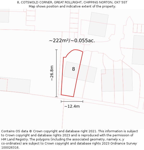 8, COTSWOLD CORNER, GREAT ROLLRIGHT, CHIPPING NORTON, OX7 5ST: Plot and title map