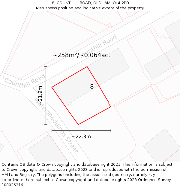 8, COUNTHILL ROAD, OLDHAM, OL4 2PB: Plot and title map