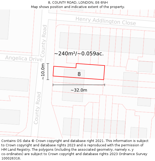 8, COUNTY ROAD, LONDON, E6 6NH: Plot and title map