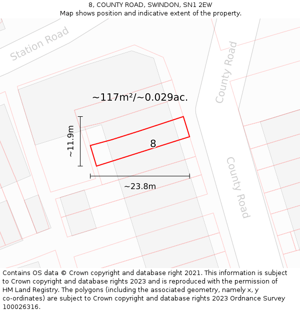 8, COUNTY ROAD, SWINDON, SN1 2EW: Plot and title map