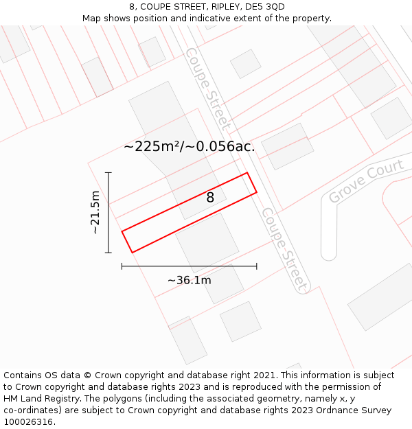 8, COUPE STREET, RIPLEY, DE5 3QD: Plot and title map
