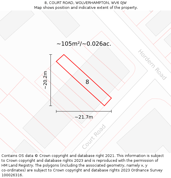 8, COURT ROAD, WOLVERHAMPTON, WV6 0JW: Plot and title map