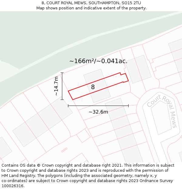 8, COURT ROYAL MEWS, SOUTHAMPTON, SO15 2TU: Plot and title map