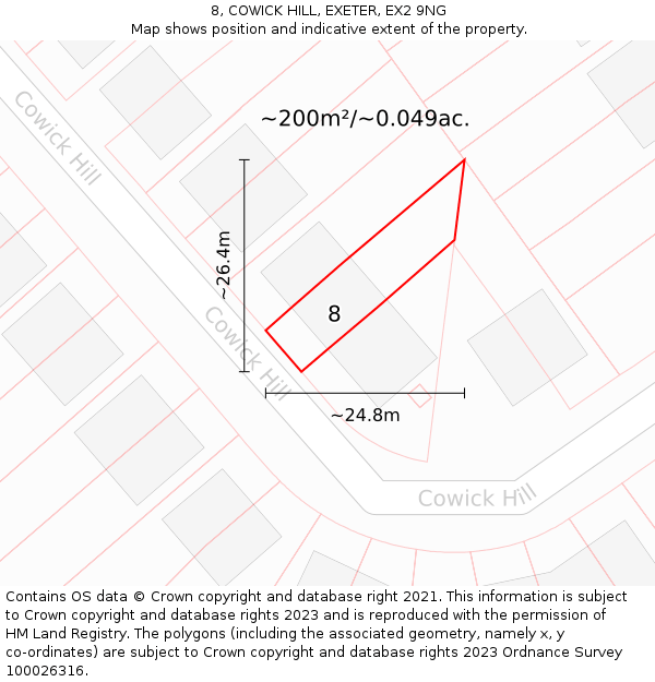 8, COWICK HILL, EXETER, EX2 9NG: Plot and title map
