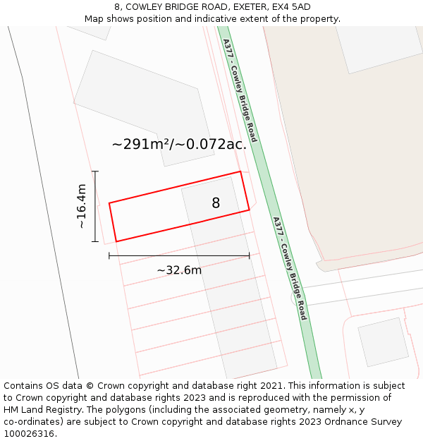 8, COWLEY BRIDGE ROAD, EXETER, EX4 5AD: Plot and title map