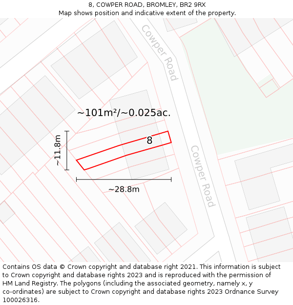 8, COWPER ROAD, BROMLEY, BR2 9RX: Plot and title map