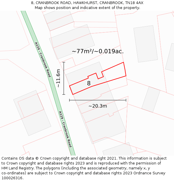8, CRANBROOK ROAD, HAWKHURST, CRANBROOK, TN18 4AX: Plot and title map