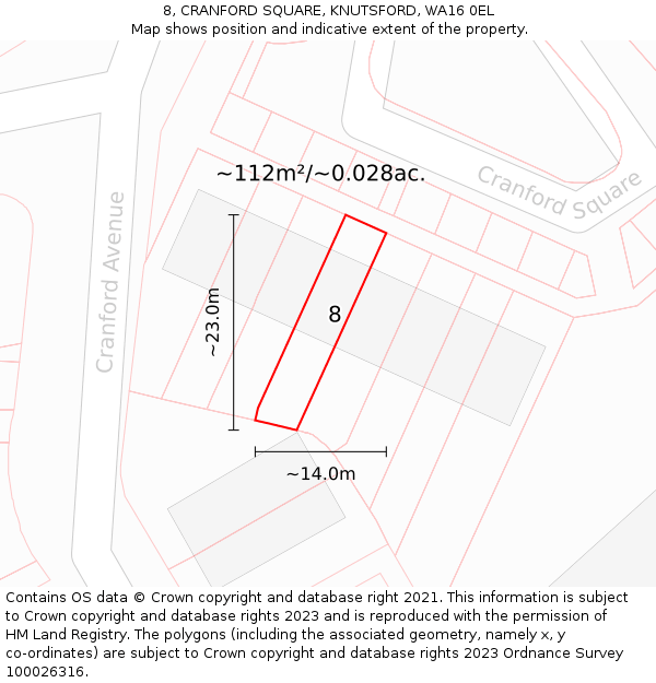 8, CRANFORD SQUARE, KNUTSFORD, WA16 0EL: Plot and title map