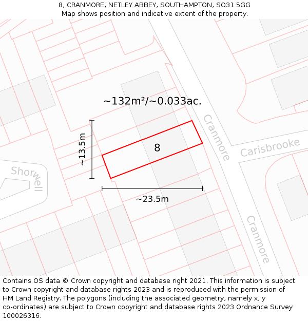 8, CRANMORE, NETLEY ABBEY, SOUTHAMPTON, SO31 5GG: Plot and title map