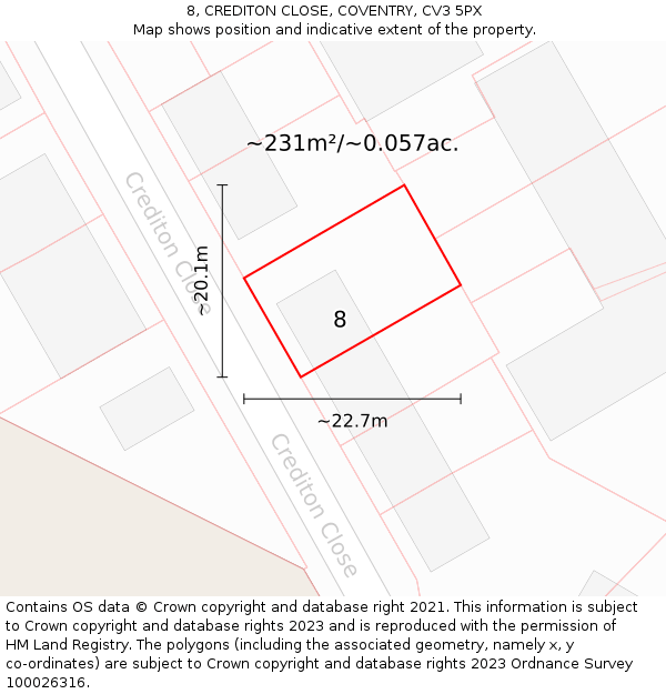 8, CREDITON CLOSE, COVENTRY, CV3 5PX: Plot and title map