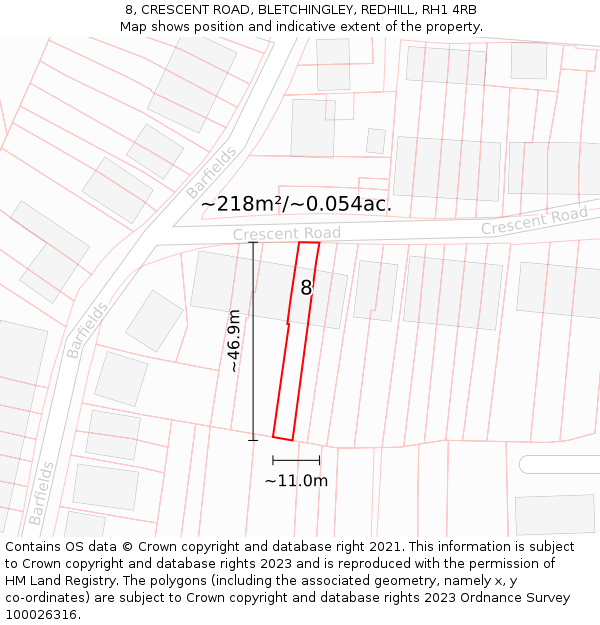 8, CRESCENT ROAD, BLETCHINGLEY, REDHILL, RH1 4RB: Plot and title map