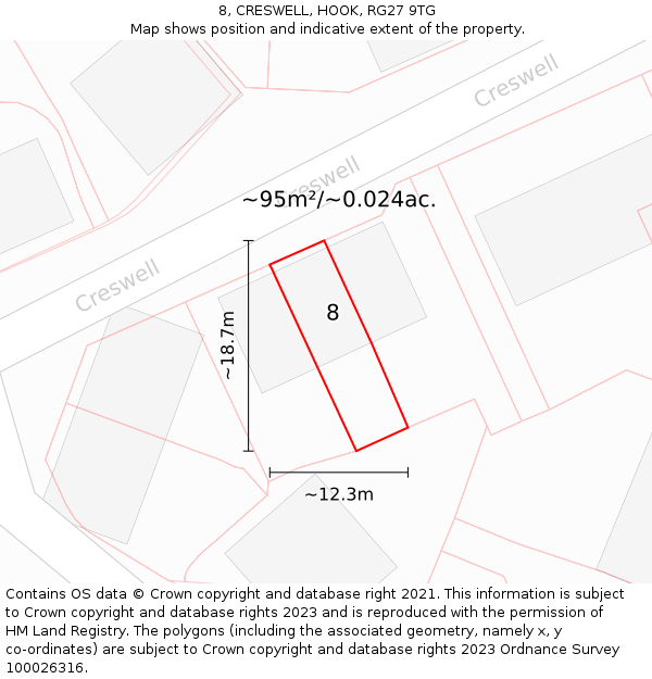 8, CRESWELL, HOOK, RG27 9TG: Plot and title map