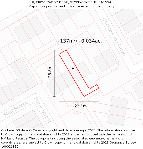 8, CRICKLEWOOD DRIVE, STOKE-ON-TRENT, ST6 5SA: Plot and title map