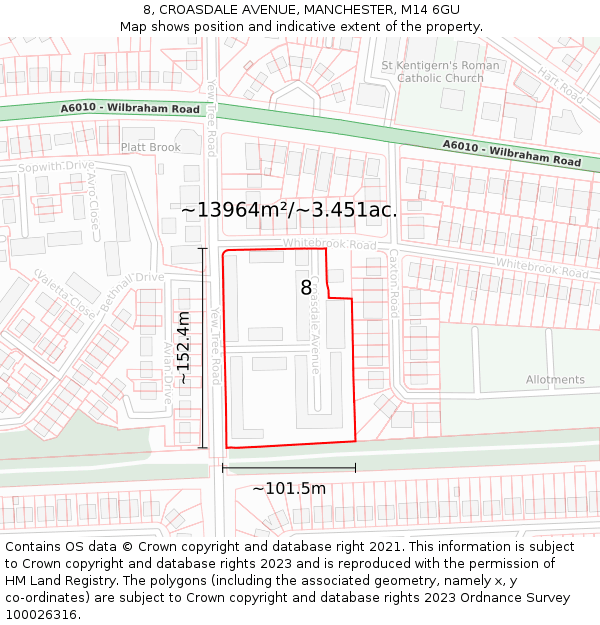 8, CROASDALE AVENUE, MANCHESTER, M14 6GU: Plot and title map