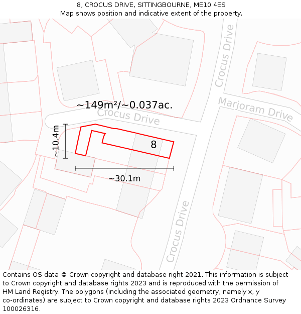 8, CROCUS DRIVE, SITTINGBOURNE, ME10 4ES: Plot and title map