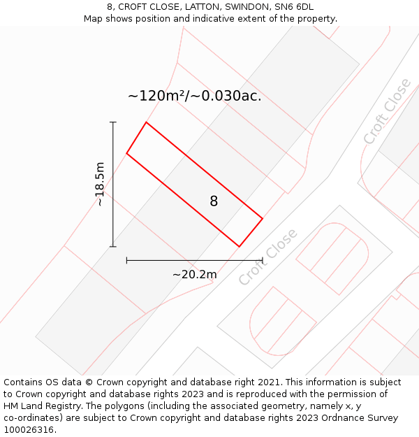8, CROFT CLOSE, LATTON, SWINDON, SN6 6DL: Plot and title map