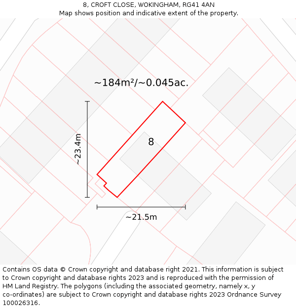 8, CROFT CLOSE, WOKINGHAM, RG41 4AN: Plot and title map