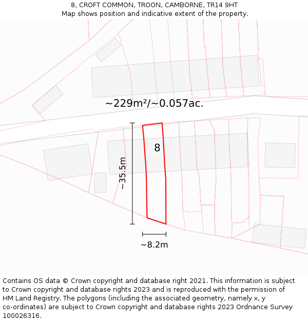 8, CROFT COMMON, TROON, CAMBORNE, TR14 9HT: Plot and title map