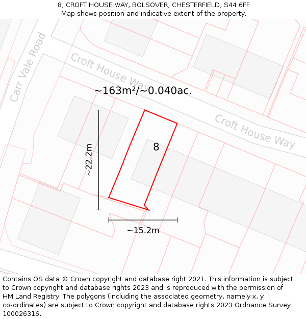 8, CROFT HOUSE WAY, BOLSOVER, CHESTERFIELD, S44 6FF: Plot and title map