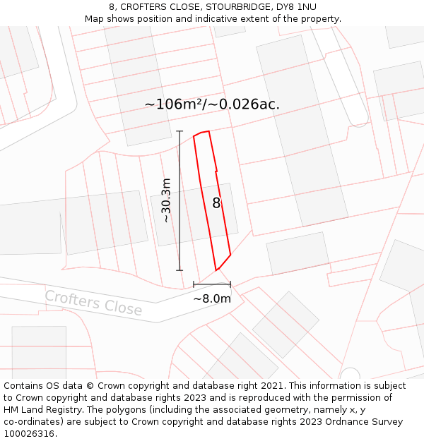 8, CROFTERS CLOSE, STOURBRIDGE, DY8 1NU: Plot and title map