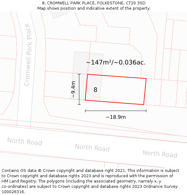8, CROMWELL PARK PLACE, FOLKESTONE, CT20 3SD: Plot and title map