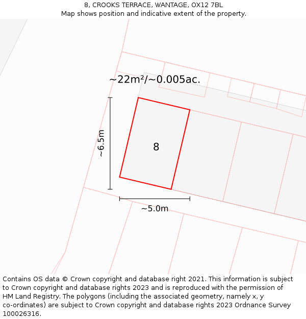 8, CROOKS TERRACE, WANTAGE, OX12 7BL: Plot and title map