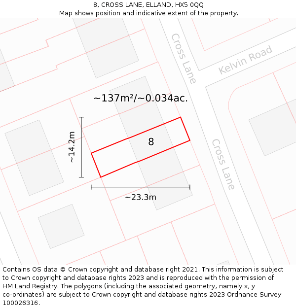 8, CROSS LANE, ELLAND, HX5 0QQ: Plot and title map