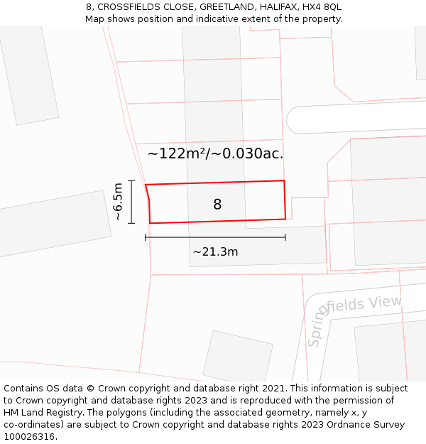 8, CROSSFIELDS CLOSE, GREETLAND, HALIFAX, HX4 8QL: Plot and title map